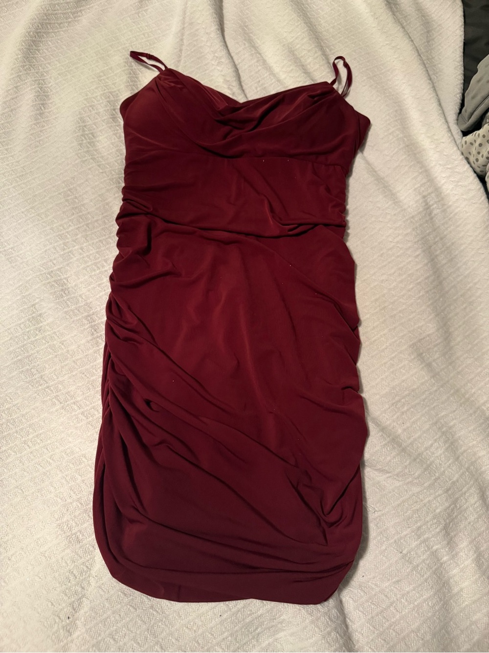 Emerald Sundae Wine-Red Ruched Slip Dress